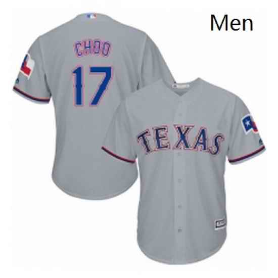 Mens Majestic Texas Rangers 17 Shin Soo Choo Replica Grey Road Cool Base MLB Jersey